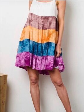 BiBi White Multi-Color Tiered Tie-Dye Maxi Skirt SZ XL